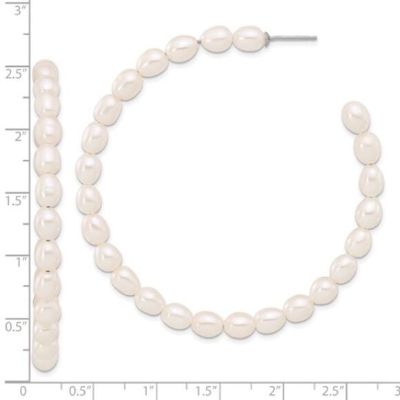 Exquisite Sterling Silver Rice Pearl C-Hoop Earrings: Timeless Elegance - Picture 9 of 9